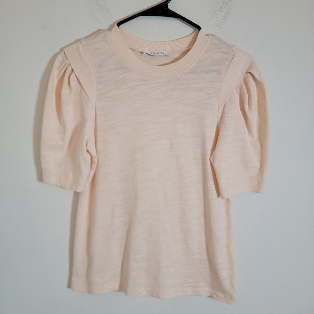 Frame XS Crewneck Shirt Short Sleeve Nude Pink Cotton Tee Women USA Crewneck Top